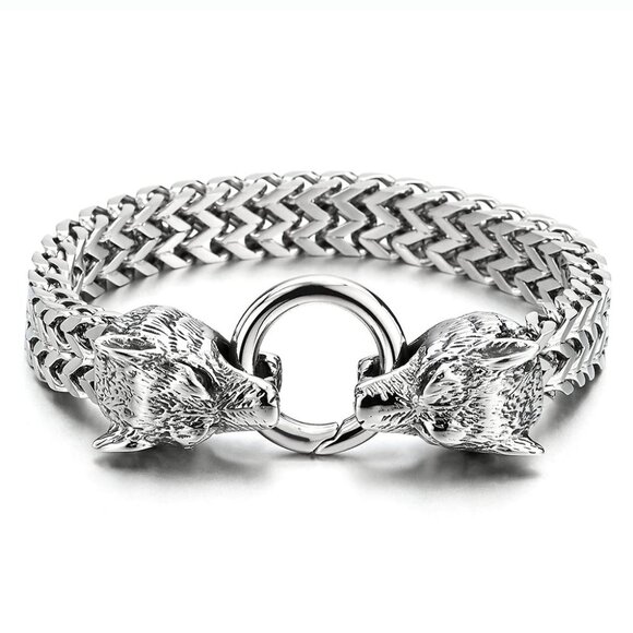 Stainless Steel Wolf Head Mesh Chain Bracelet - Norse Spirit Men’s Stainless Steel Wolf Link Chain Bracelet ( free shipping)